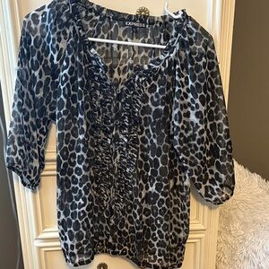 Express Women's Animal Print Blouse - Black and Gray